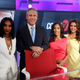 Court TV’s Yodit Tewolde, from left, Vinnie Politan, Seema Iyer and Julie Grant pose at the Court TV anchor desk, on May 2, 2019 in Atlanta.